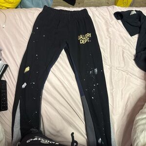 Gallery Dept Black Sweatpants with Paint Splatter